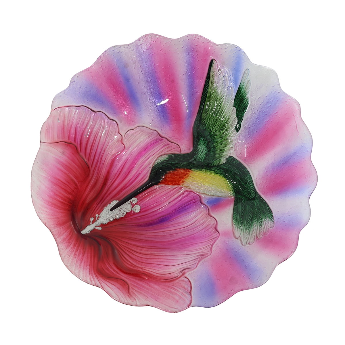 Briarwood Lane Everyday Glass Birdbath Including Metal Stand Hummingbird in Flight Birdbath
