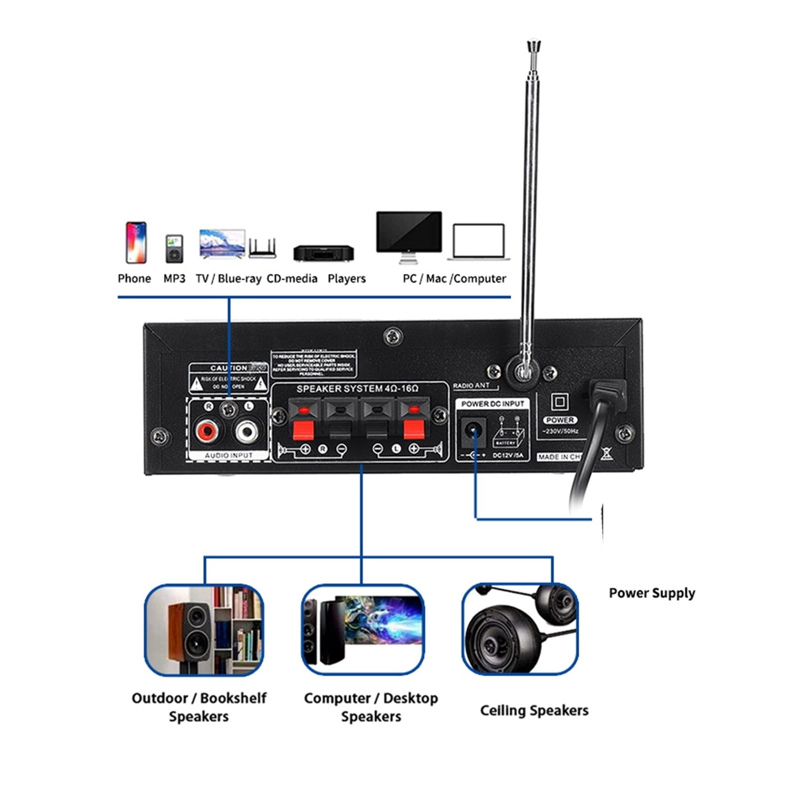 600W Home Professional Amplifier Amplifier Subwoofer Amplifier Home Theater Sound System Mini Amplifier