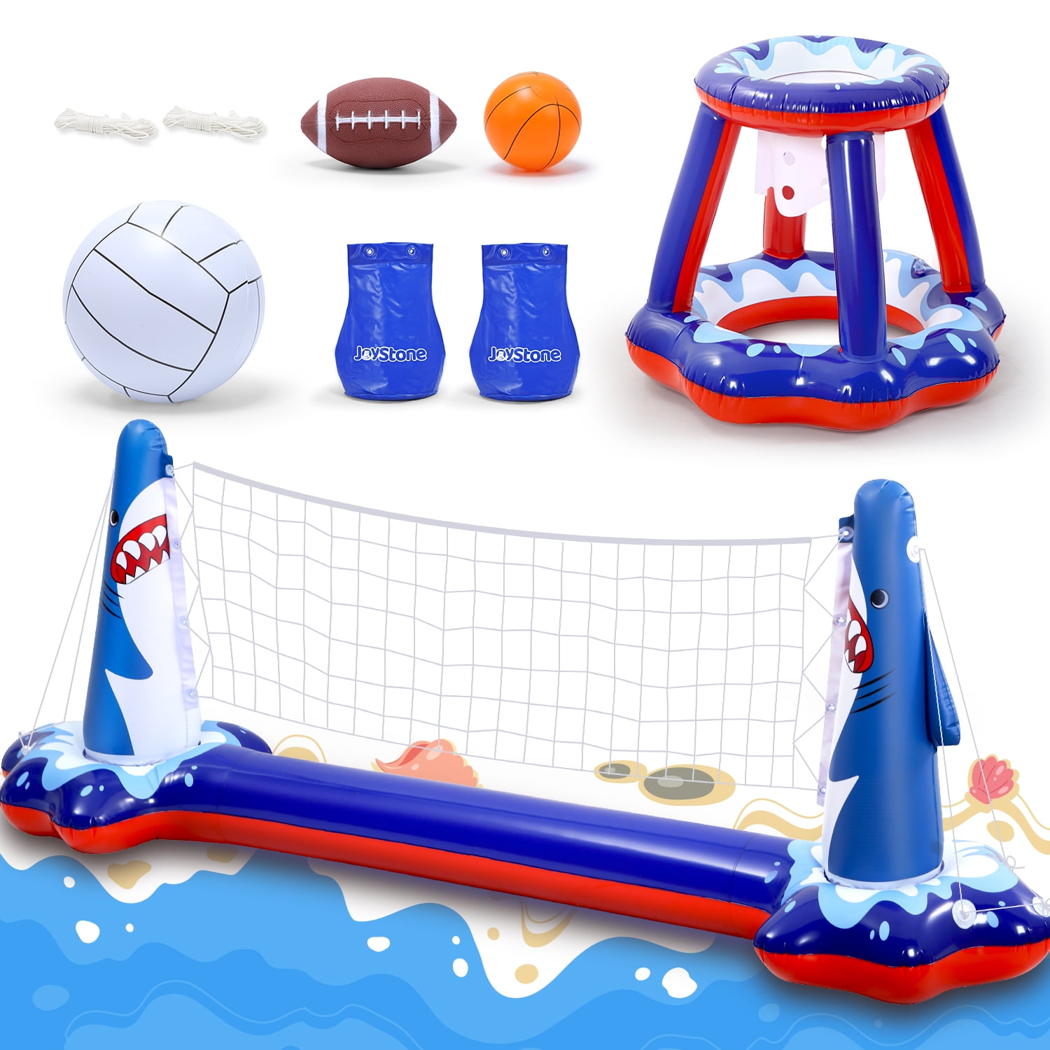 JoyStone Inflatable Pool Toys, 2-in-1 Swimming Pool Basketball & Volleyball Sets, Floating Basketball Hoop and Water Football, Summer Pool Game for Kids and Adults(Upgraded)