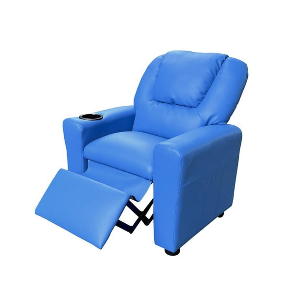 Marisa 23"W Blue PU Faux Leather Kids Recliner Chair with Cupholder