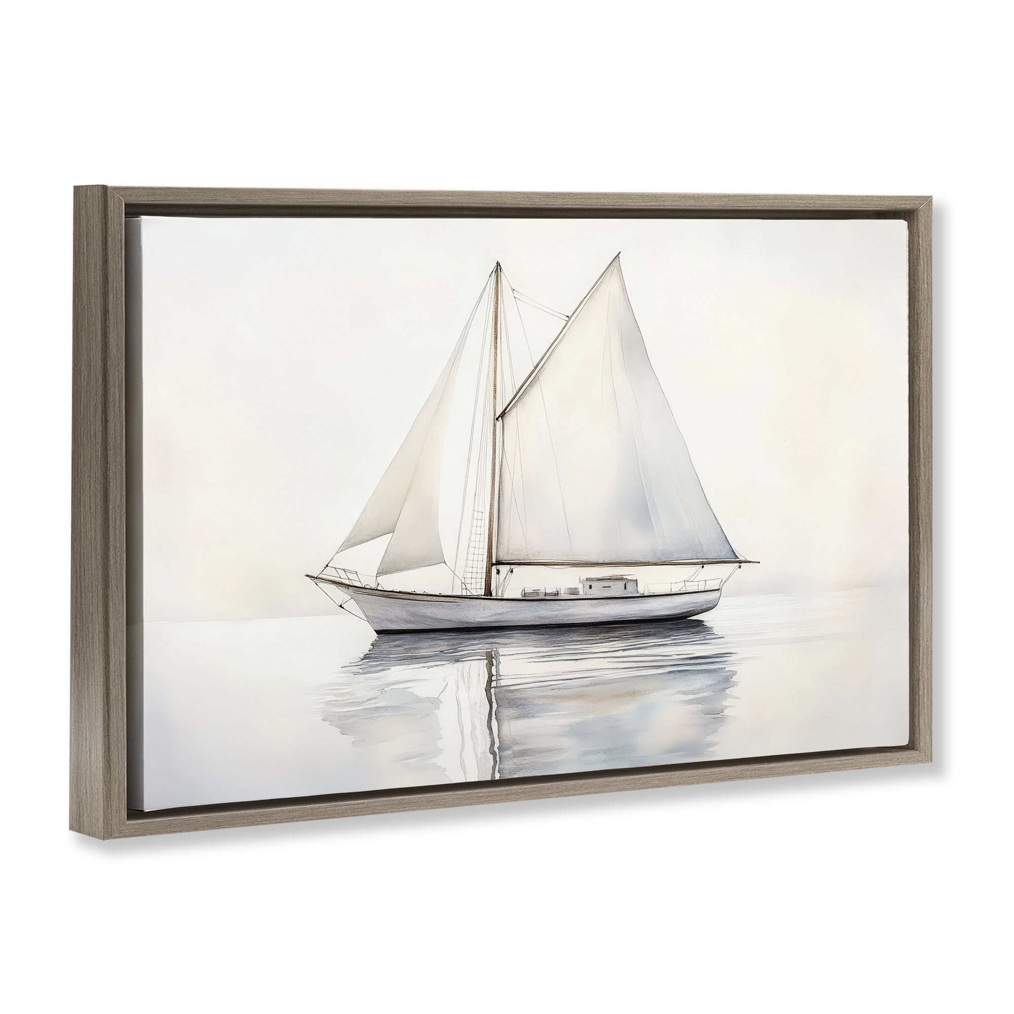 Stupell Industries Neutral Sailboat Reflection Brown Framed Floater Canvas Wall Art, design by Petal Prints Design