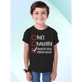 thumbnail image 2 of Christmas Innocent Until Proven Guilty Check Shirt for Kids Youth Tshirt, XL, Black, 2 of 6