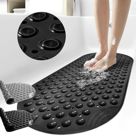 

Tripumer Non Slip Bath Tub Shower Mat 16 x35 inch Shower Floor Mats for Bathroom Bath Tub Washable with Drain Holes and Suction Cups Black