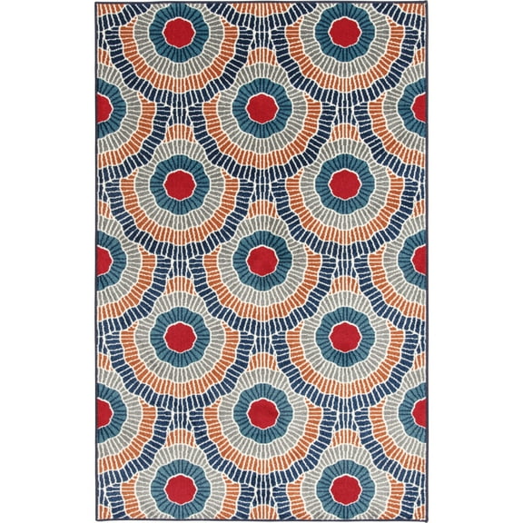 Loomaknoti Terrace Tropic Ferley 9' x 12' Abstract Indoor/Outdoor Area Rug , Blue/Red