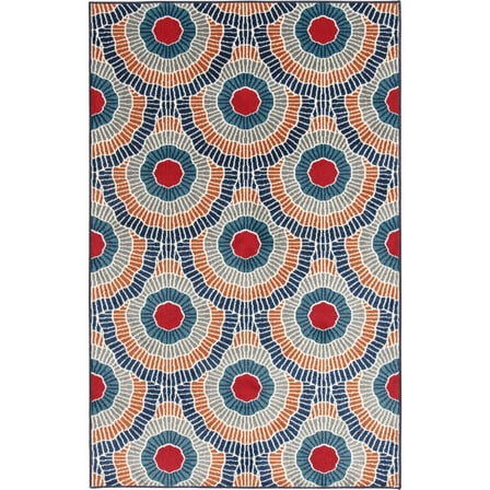 Loomaknoti Terrace Tropic Ferley 6' x 9' Abstract Indoor/Outdoor Area Rug , Blue/Red