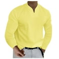 thumbnail image 2 of Men's Casual Solid Color V-Neck Gentleman's Business Long Sleeve T-Shirt Yellow L, 2 of 5
