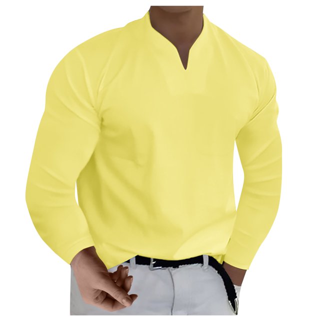 Men's Casual Solid Color V-Neck Gentleman's Business Long Sleeve T-Shirt 5XL