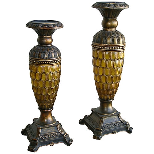 ORE International Candleholders, Set of 2, Antique Bronze