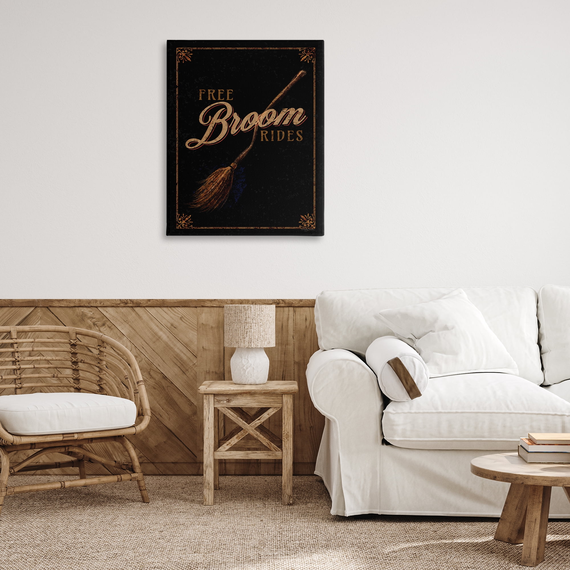 Stupell Industries Rustic Free Broom Rides Holiday Painting Gallery Wrapped Canvas Art Print Wall Art, 30 x 40