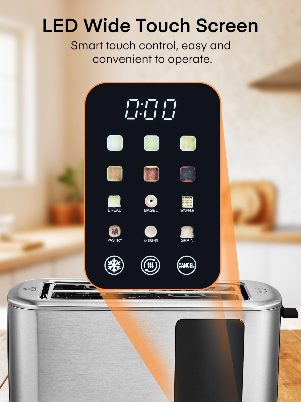 4 Slice Toaster Touch Screen Control, FOHERE Long Extra Wide Slots, 6 Bread Types & Shade Settings