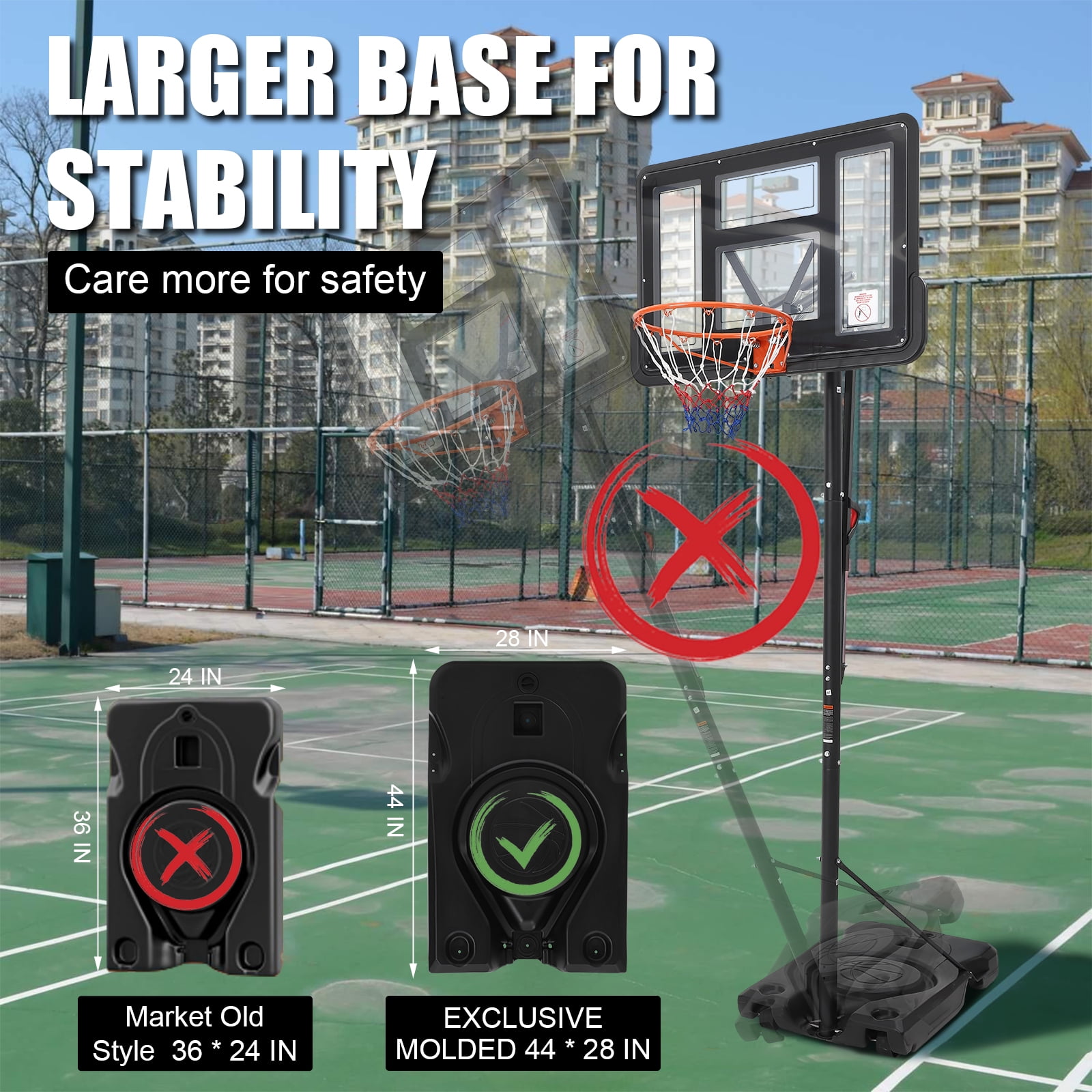 Portable Basketball Hoop System | 10ft Height-Adjustable Goal with 44" Backboard for Driveway & Backyard