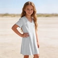 thumbnail image 2 of FRSASU Robe d'Été 100 % Coton pour Filles, Tendance, Col en V, Décontractée, Bohème, Robe Soleil, Printemps, Plage, Fluide, Vacances, Mini, Gris, 2 of 8