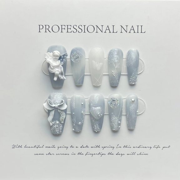 ADITYSHOP - Handmade Frozen Angel Fantasy Press-On Nail Extra Small, Kit included