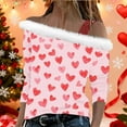 thumbnail image 4 of Uootdi Off The Shoulder Long Sleeve Shirts for Women FuzzyTrim Collar Love Heart Print Graphic Sweatshirt Casual Holiday Tops Gift, 4 of 7