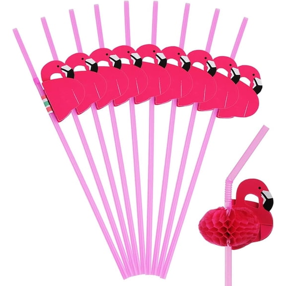 GoXteam 100 Pink Flamingo Drinking Straws, Hawaiian Beach Cocktail Luau Party Decorations Supplies