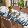 thumbnail image 3 of Blue Snowman Christmas Table Cloths for 8 Foot Rectangle Tables, Green Eucalyptus Leaves Xmas Tree Patio Waterproof Elastic Fitted Tablecloths, Washable Rectangular Table Cover for Camping, 3 of 8