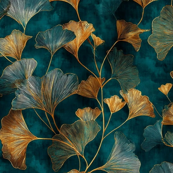 Peel and Stick Wallpaper Golden Ginkgo Leaves Teal Botanical Abstract Art Wall Mural 17.7in x 9.8ft Self Adhesive Removable Wall Paper Renter Friendly Wallpaper for Nursery Bedroom Cabinets