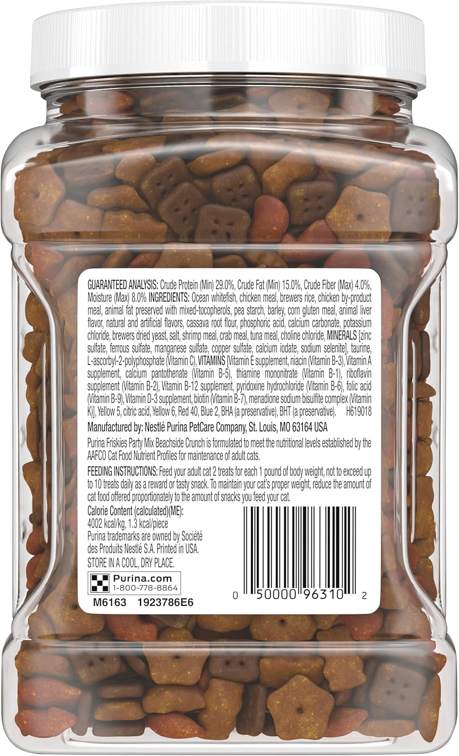 Purina Friskies Party Mix Cat Treats, Beachside Crunch with Ocean Whitefish & Flavors of Shrimp, Crab & Tuna, Cat Treats for Adult Cats, 20 OZ Canister (Pack of 2)