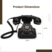 Retro Rotary Dial Telephone, Old Fashioned Landline Phones with Classic Metal Bell, 1960s Vintage Wire Telephone, Classic Black Corded Phone Redial Function for Home Office