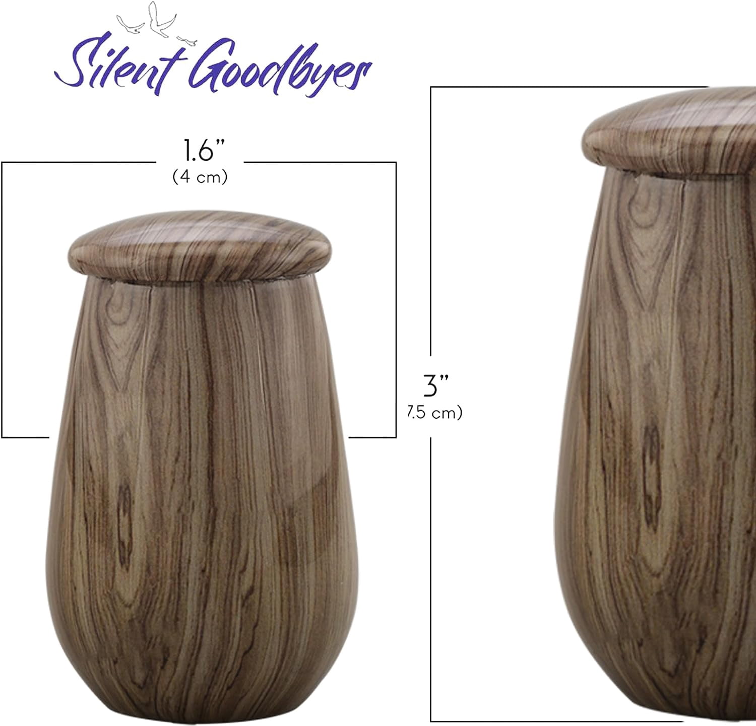 Keepsake Urn | Wooden Grain Finish Keepsake Cremation Urn for Ashes | Metal Sharing Urn for Human or Pets Ashes | Mini Memorial Urn with Velvet Bag ( Silver Teak)