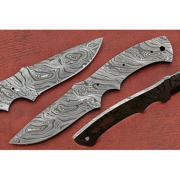 8.5" long Damascus steel drop point blank blade, 4" cutting edge