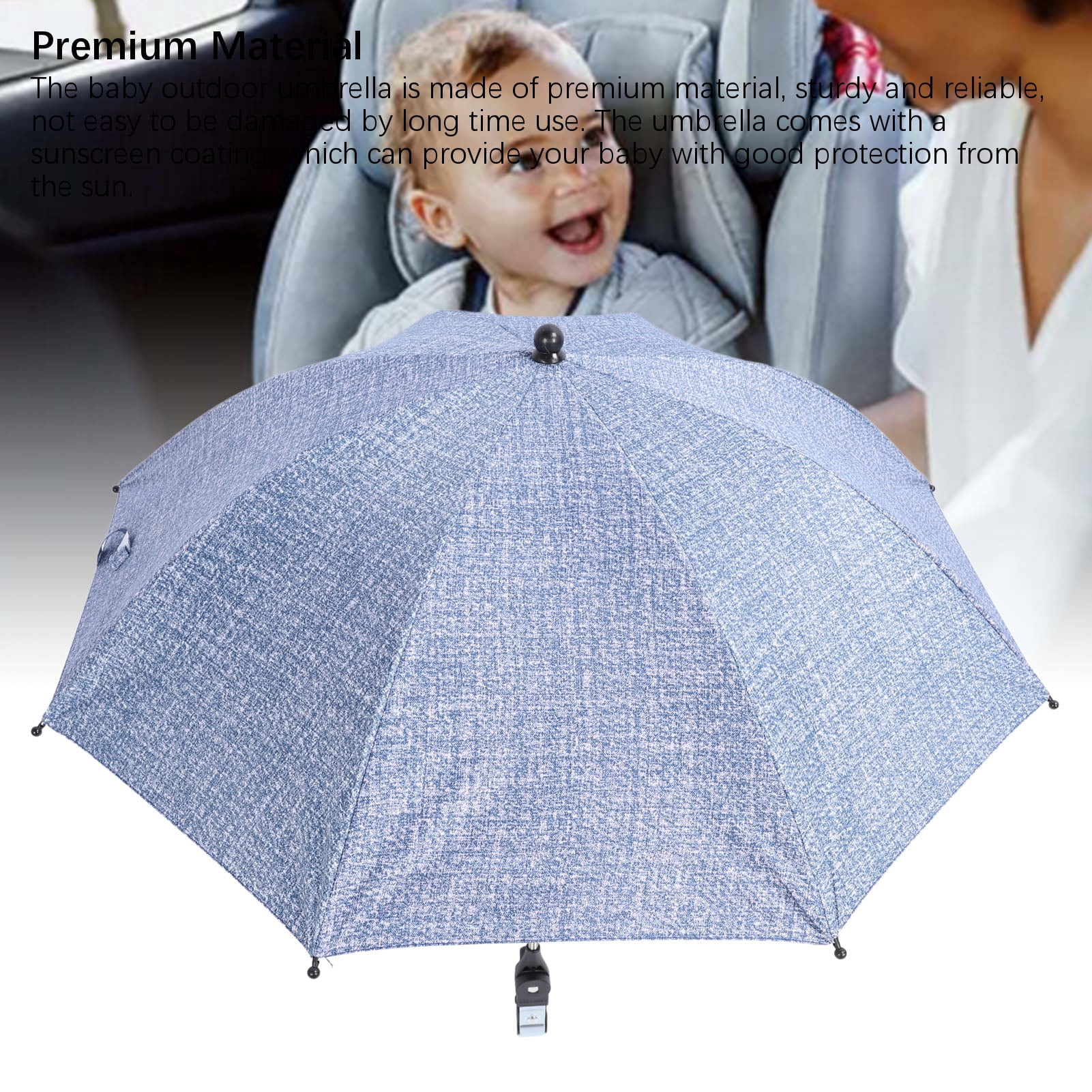 NFTIGB Baby Stroller Parasol Clip-On Sun Shade Protection Umbrella Adjustable Clamp for Outdoor Beach 85cm Large Denim Blue