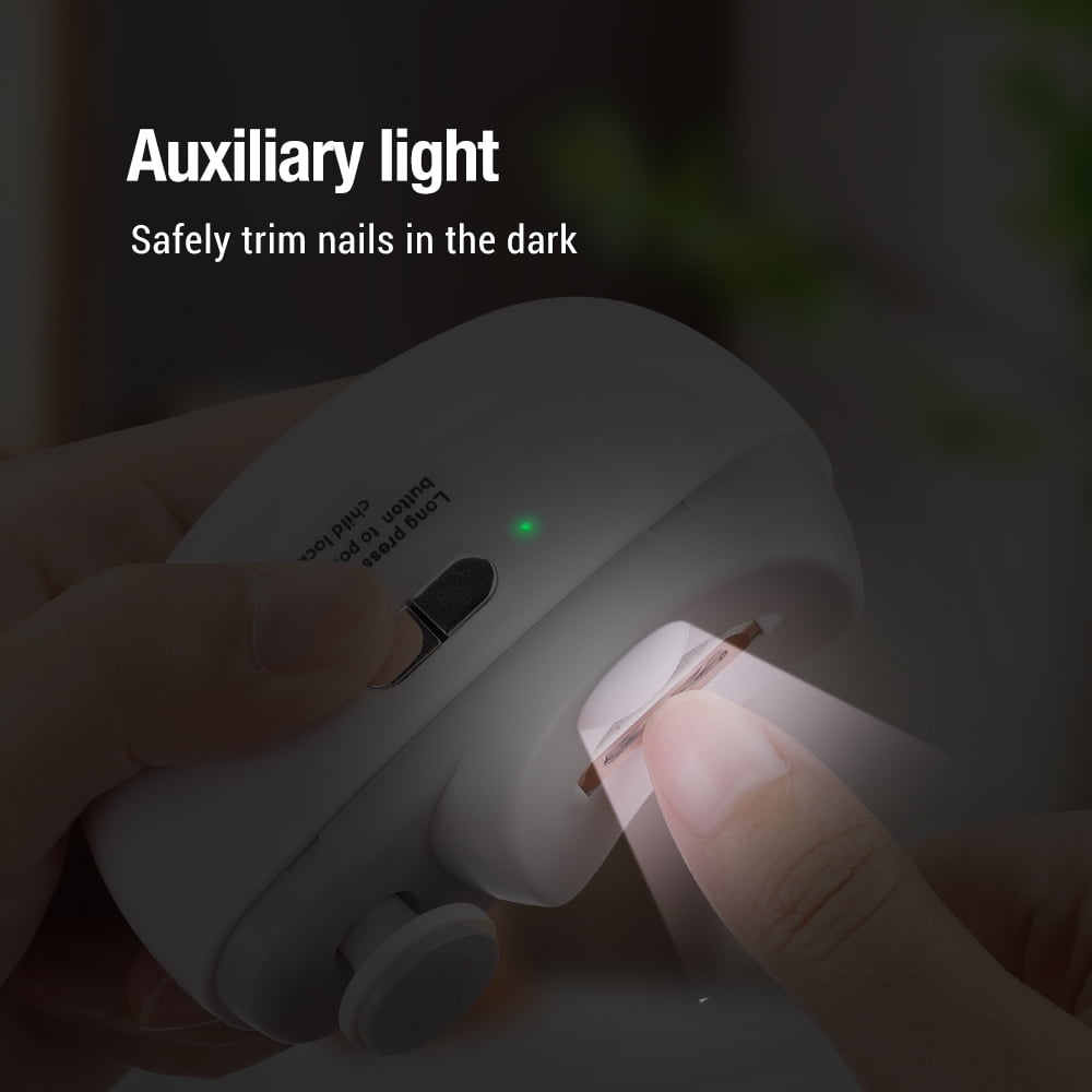 Electric Automatic Nail Clipper with Light & 2 Speeds,Fingernail Cutter and File 2 in 1 Design, Nail Scraps Storage,USB Rechargeable Safety Fingernail Trimmer for Baby, Kids, Seniors and Adult,White