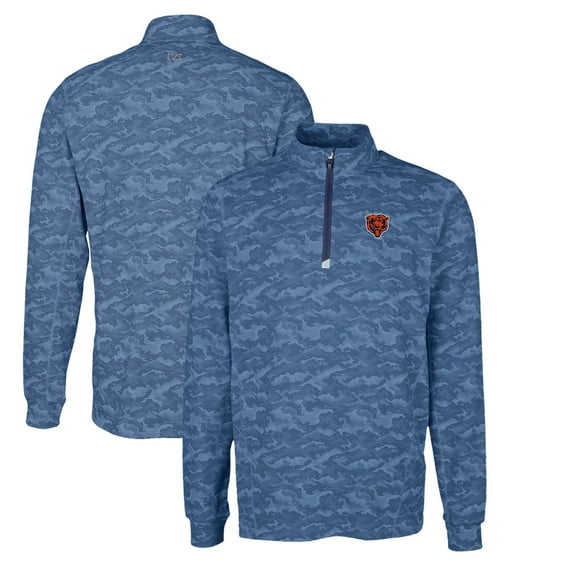 Men's Cutter & Buck Navy Chicago Bears Throwback Logo Big & Tall Traverse Camo Print Stretch Quarter-Zip Pullover Top