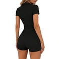 thumbnail image 6 of Costeam Womens Solid Color V Neck Collared Button Front Slim Fit Short Jumpsuit Elastic Waist Soft Fabric Casual Stylish One Piece Daily Short Romper, 6 of 6