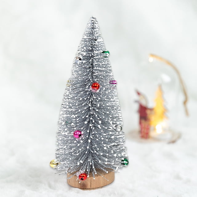 Dvkptbk Miniature Sisal Frosted Christmas Tree, Mini Bottle Brush Trees, Plastic Tabletop Christmas Tree Ornaments, Miniature Pine Tree for Christmas Decorations Home Table Top Party (Silver)