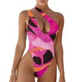 thumbnail image 1 of Traje de baño de una pieza para mujer, un solo hombro, cuello profundo, hermosos patrones, traje de baño de cintura alta, rojo L, 1 of 6