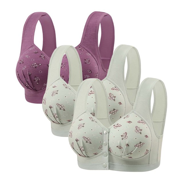 Posijego Women's Front Closure Bra 3 Pack Push up Wireless Bra Full Coverage Support Breathable Everyday Bras
