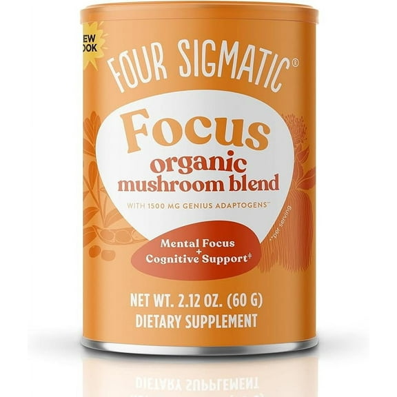 Four Sigmatic Focus Blend 7 Superfoods Adaptogen Blend Mix with Lion's Mane, Cordyceps, Rhodiola, Bacopa & Mucuna | Productivity & Creative Support | Decaf & Dissolves Easily | 30 Servings