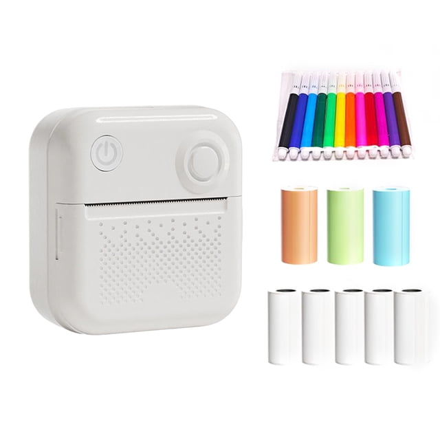 TFixol D3 Imprimante d'Étiquettes Portable 2 Pouces 58mm avec Bluetooth, Application Multilingue, AI Portrait, Impression Photo Thermique, Batterie Intégrée, Blanc, Inclut 1 Rouleau + 5 Rouleaux d'Étiquettes + 3 Rouleaux Colorés + 12