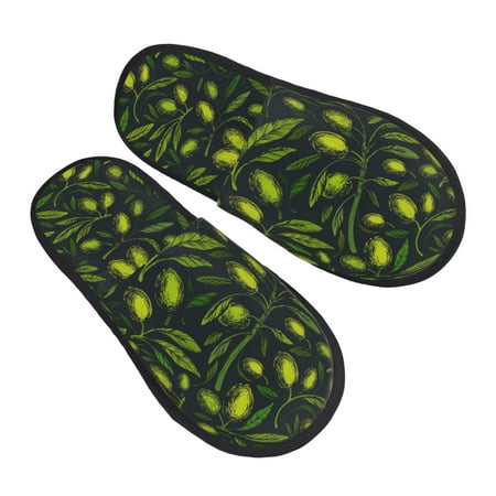 

Kdxio Green Branch Olive Pattern Slippers for Women Memory Foam Fuzzy House Slippers Bedroom Non-slip Warm Womens Slippers