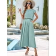 thumbnail image 5 of Summer Skirt Set for Women 2 Piece Outfit Cap Sleeve Top Elastic Waist Maxi Dress Set with Pockets Gray Green M, 5 of 10