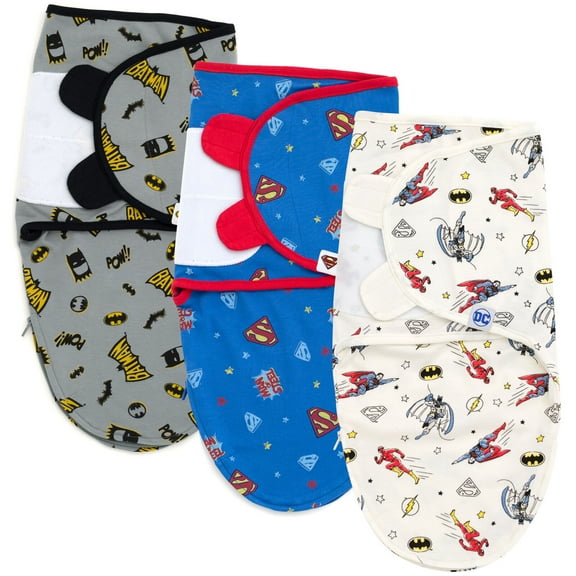 DC Comics Justice League Batman Superman The Flash Newborn Baby Boys 3 Pack Swaddle Sacks Newborn