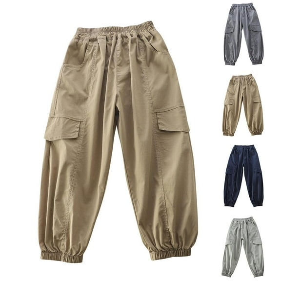 HAOTAGS Boys Loose Cargo Pants,Elastic Sports Casual Outerwear Work Pants Mosquito Proof Pants Khaki 6 Years