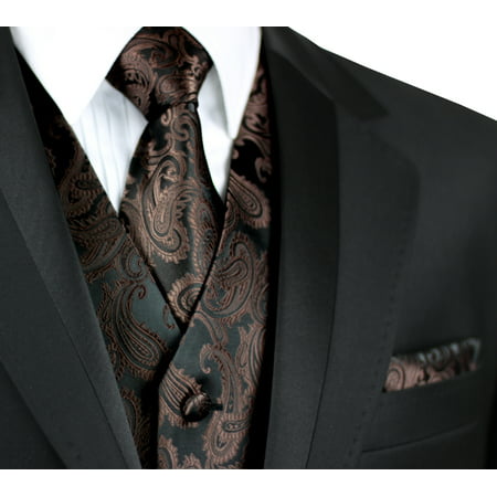 Italian Design, Men's Tuxedo Vest, Tie & Hankie Set in Chocolate
