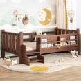 thumbnail image 4 of Harper & Bright Designs Twin Size Floor Bed with Storage Bookcases, Solid Wood Platform Bed Frame with Stairs and Guardrails for Boys Girls, Natural, 4 of 12