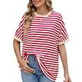 thumbnail image 3 of UVN Striped Tops for Women Summer Short Sleeve T Shirts Casual Crewneck Color Block Shirts, 3 of 10