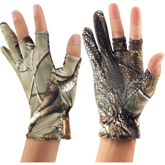 QualyQualy Sun Gloves UV Protection Gloves Fishing Gloves Camouflage Gel Glove Thin Fingersless Gloves Men for Kayaking Paddling Driving Hiking