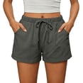 thumbnail image 7 of Aboser Womens Casual Gauze Shorts Summer Cotton Linen Shorts Cozy Elastic Drawstring Waist Mini Shorts Solid Color Wide Leg Shorts with Pockets, 7 of 7