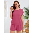 thumbnail image 6 of SHOWMALL Soft Plus Size Outfit Sets for Women 2 Piece - Smooth Knit Sleeveless Top & Shorts Co-Ord Set for Relaxing, Purple Red 4X, 6 of 9