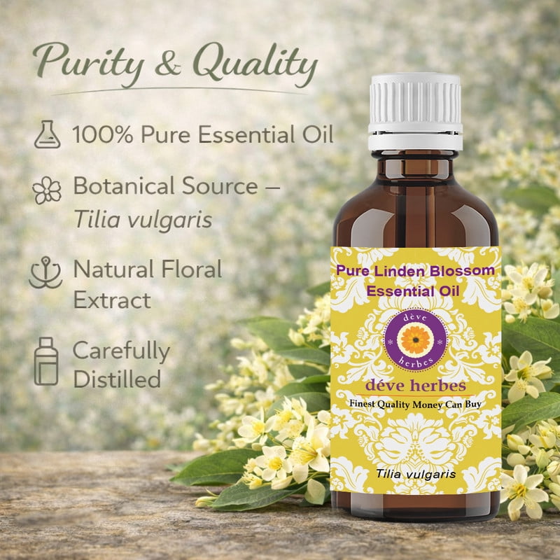Deve Herbes Pure Linden Blossom Essential Oil (Tilia vulgaris) Steam Distilled, Natural & Aromatherapy Use 100ml