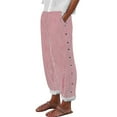 thumbnail image 2 of AKEGAMN Cotton and Linen Striped Elastic Waistband High Waistband Pocket Pants Side Buttons Nine Point Pants Loose Casual H Shaped Straight Leg Pants, Red XXL, Size XS-5XL, 2 of 9