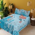 thumbnail image 3 of Ambesonne Mermaid Fitted & Top Sheet Set with Shams, Cartoon Castle Corals, Orange Teal, 3 of 5