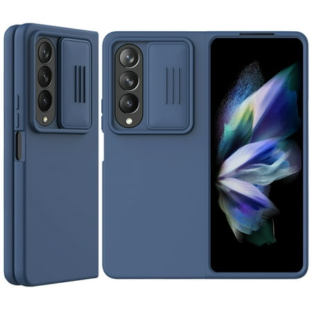 Allytech Liquid Silicone Case for Samsung Galaxy Z Fold 4 with Camere Cover Slide Design, Blue