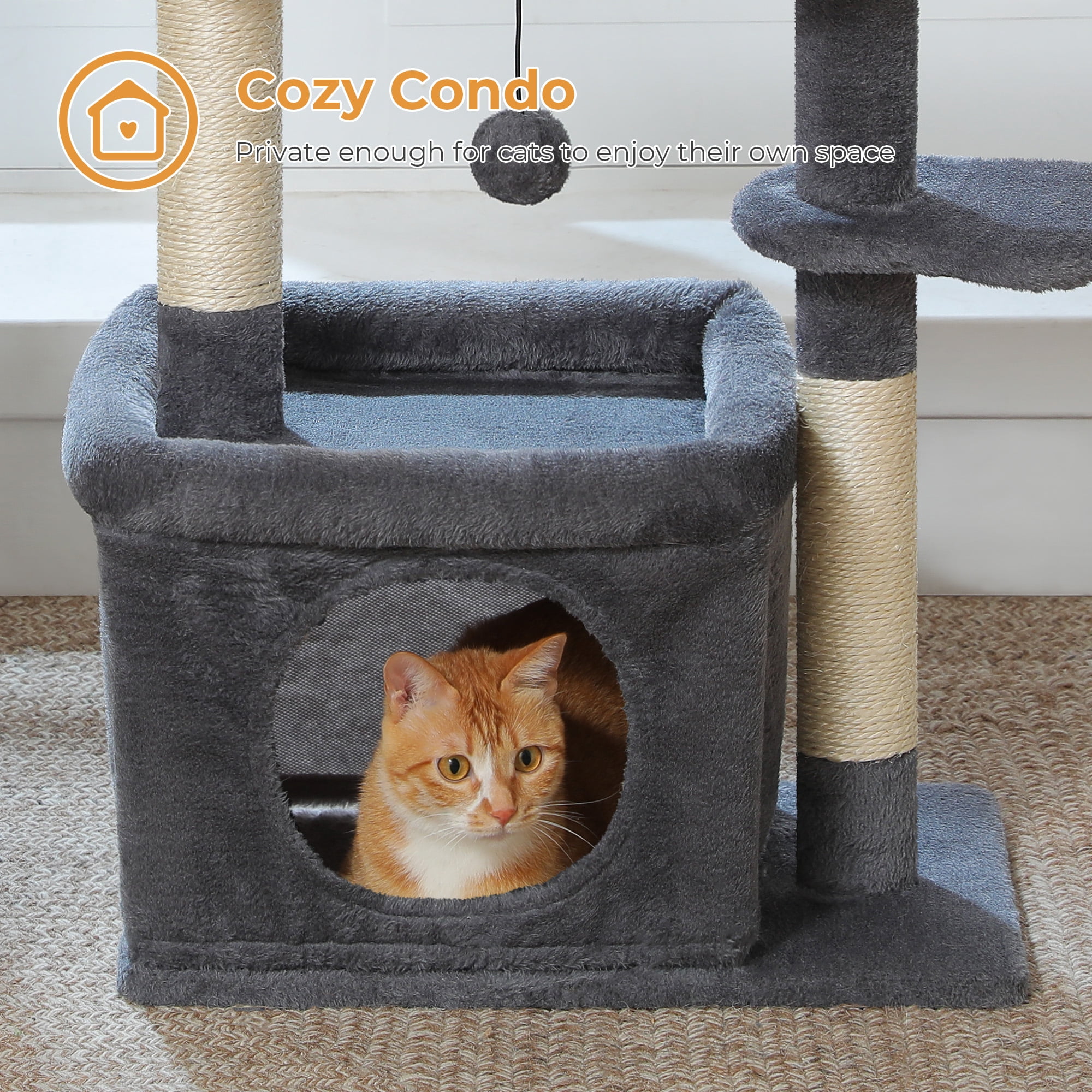 PAWZ Road 27" Cat Tree Tower with Large Perch, Scratching Posts, Cat Condo for Medium Cats, Dark Gray