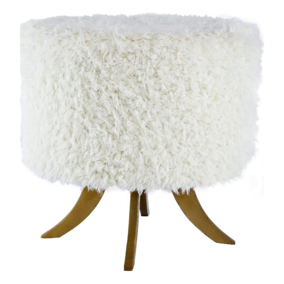 Pemberly Row 20" Ottoman Shearling Fabric Wood Frame White and Brown